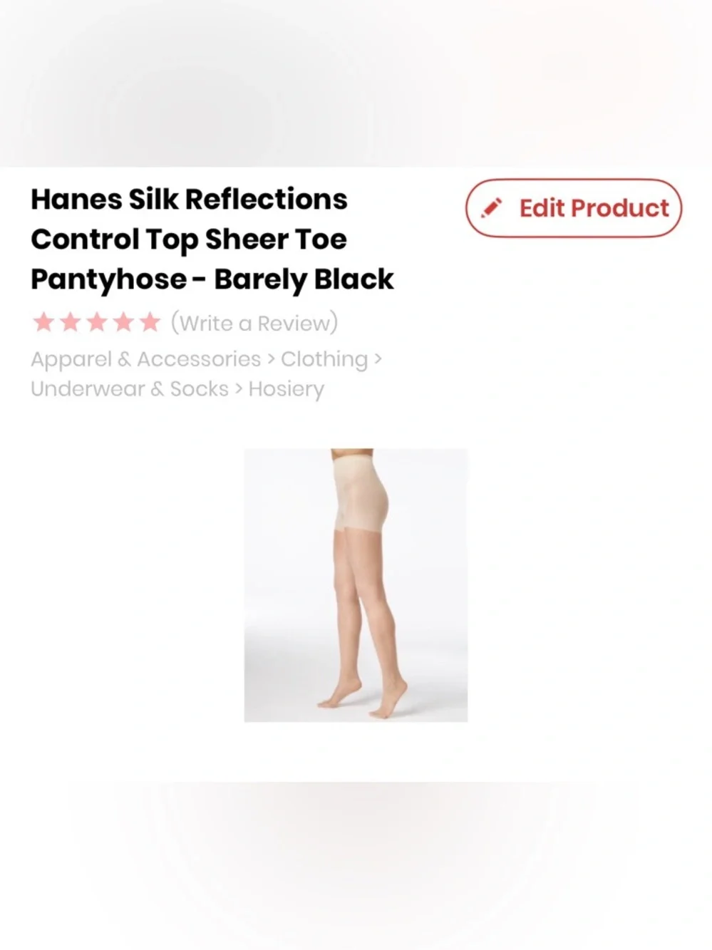 Hanes Silk Reflections Silk Sheer Size IJ Control Top Sheer Toe “Barely Black”